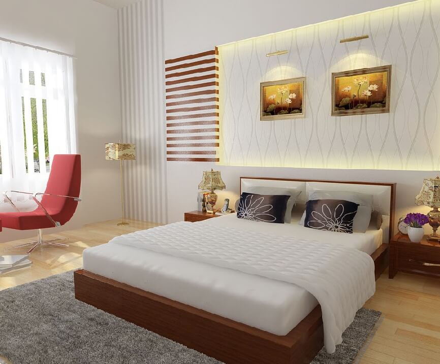 xếp thảm phòng ngủ cân đối