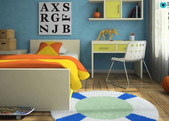 Thảm trải sàn lông ngắn hình thù ngộ nghĩnh cho phòng ngủ bé trai 